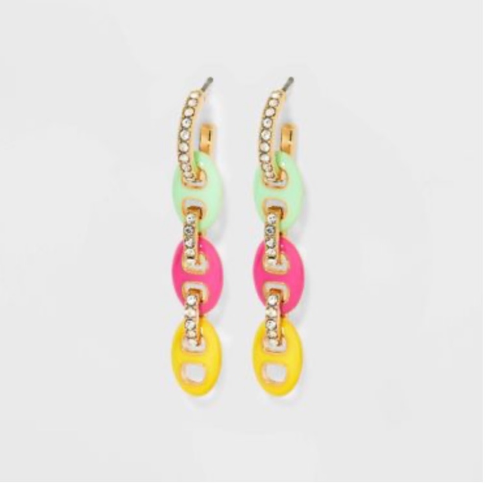 SUGARFIX by BaubleBar Mixed Media Link Chain Drop Earrings White Neon Enamel - Picture 1 of 9